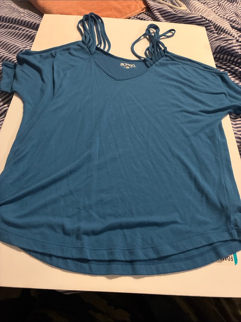 BONGO Women's Teal Strappy Cold-Shoulder Tank Top